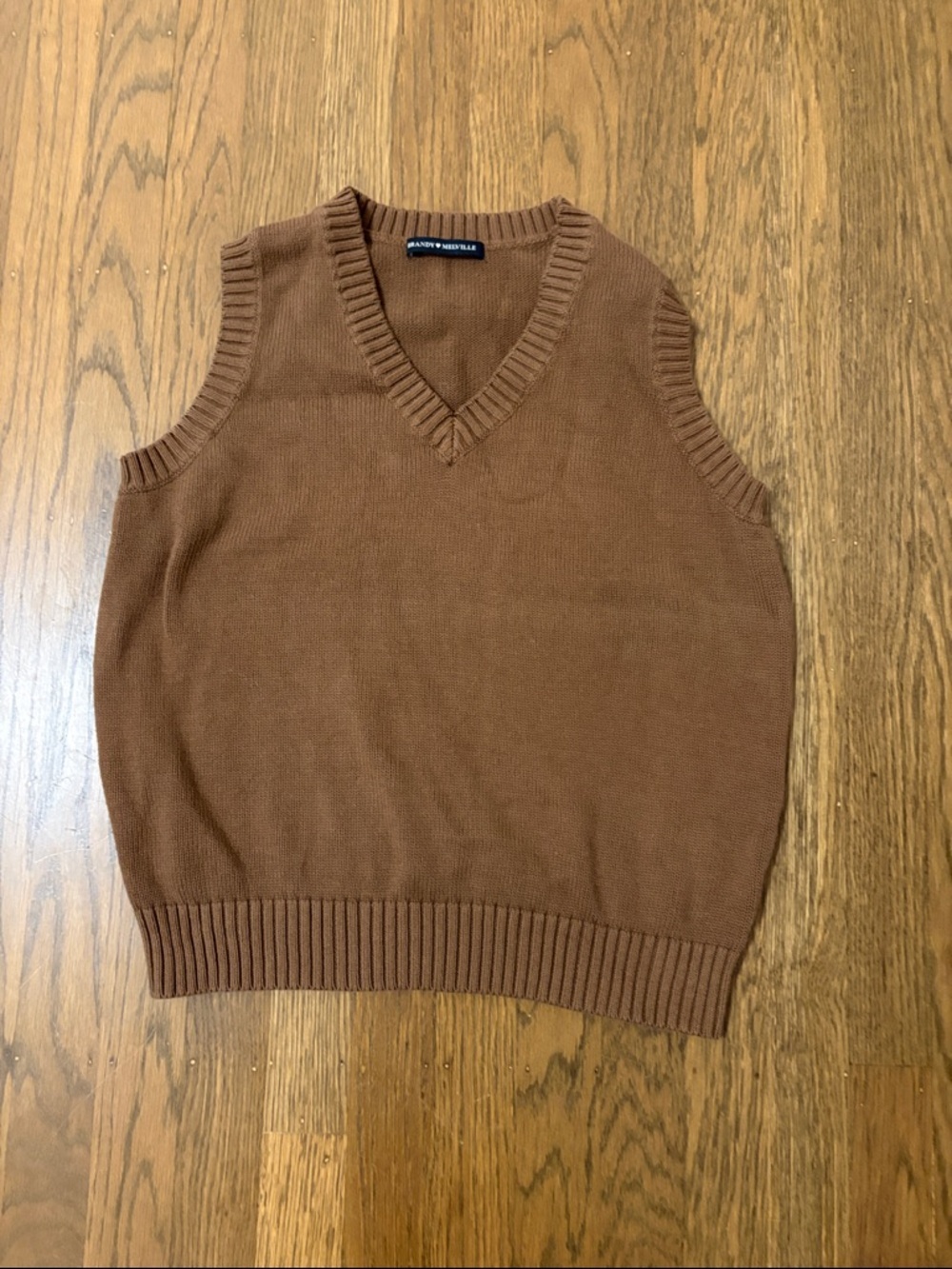 Brandy melville V-Neck Knit Sweater Vest in Brown